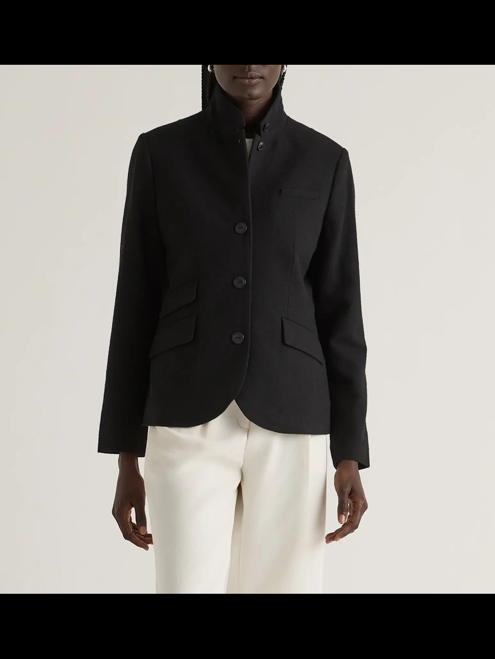 Quince Womens Italian Wool Stand Collar Blazer Coat Black Sz M, NWT